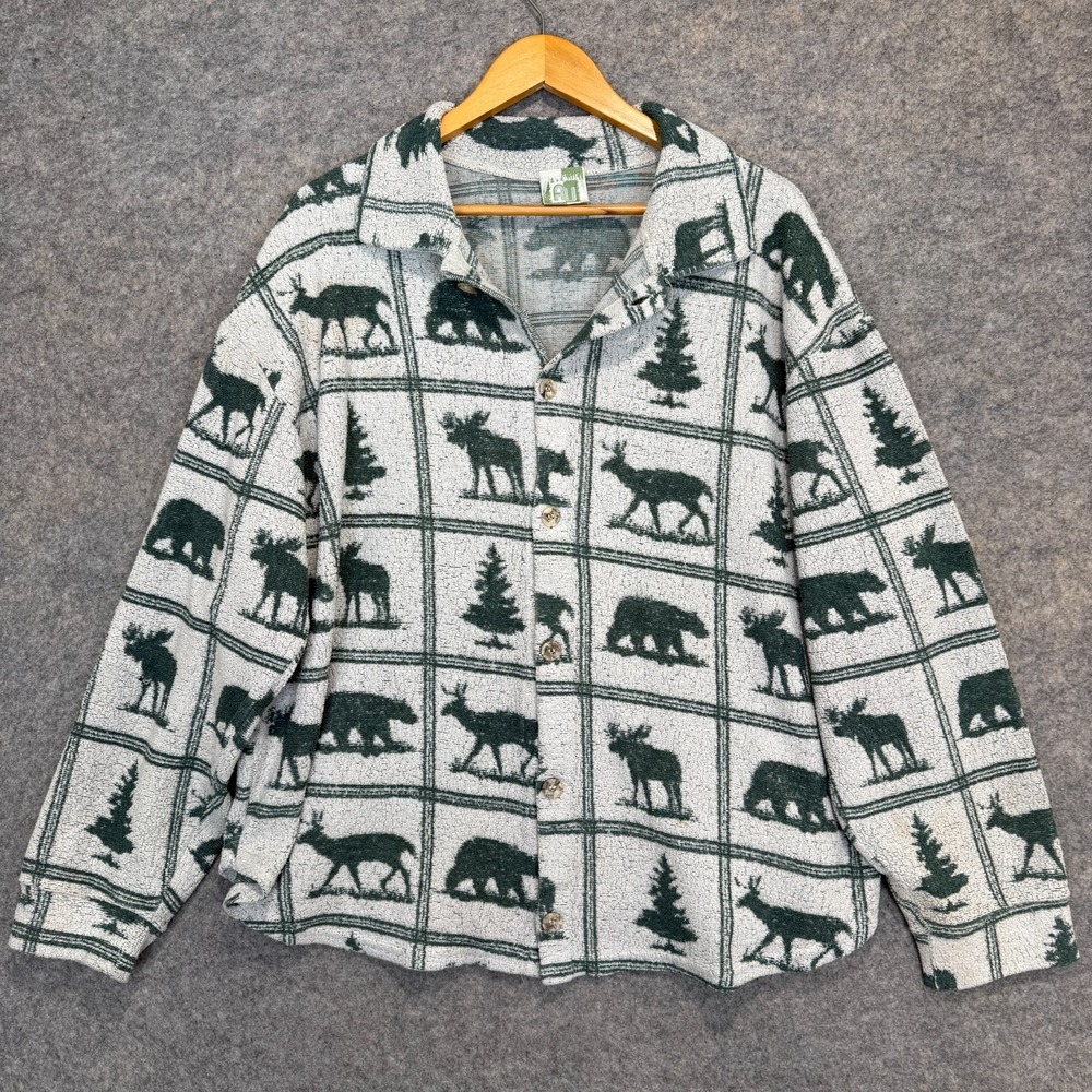 Vintage Art Unlimited Nature Button Flannel‎ Mens XL Relaxed Deer Moose Bear USA